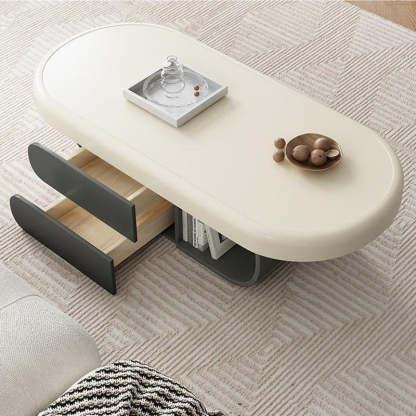 Scandinavian Oval Wood Rock Slab 2-Drawer Coffee Table