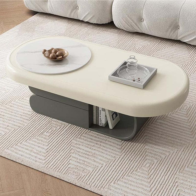 Scandinavian Oval Wood Rock Slab 2-Drawer Coffee Table — B