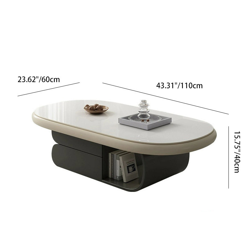 Scandinavian Oval Wood Rock Slab 2-Drawer Coffee Table