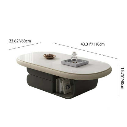 Scandinavian Oval Wood Rock Slab 2-Drawer Coffee Table