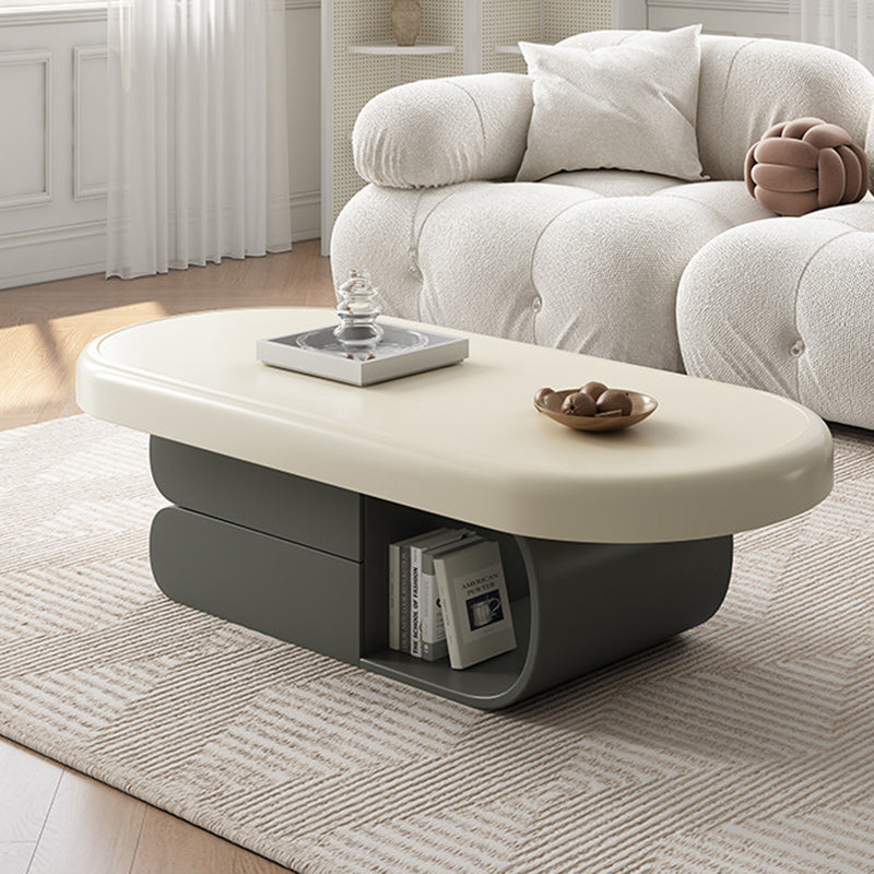 Scandinavian Oval Wood Rock Slab 2-Drawer Coffee Table — A