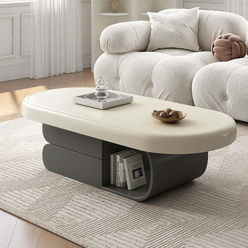 Scandinavian Oval Wood Rock Slab 2-Drawer Coffee Table — A