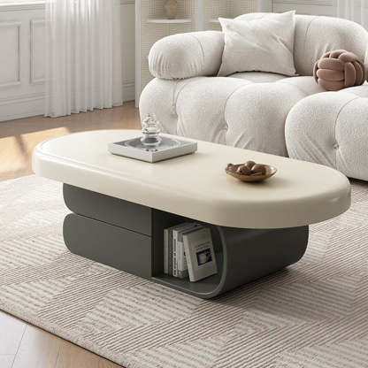 Scandinavian Oval Wood Rock Slab 2-Drawer Coffee Table — A