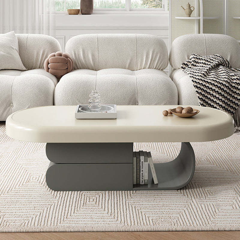 Scandinavian Oval Wood Rock Slab 2-Drawer Coffee Table