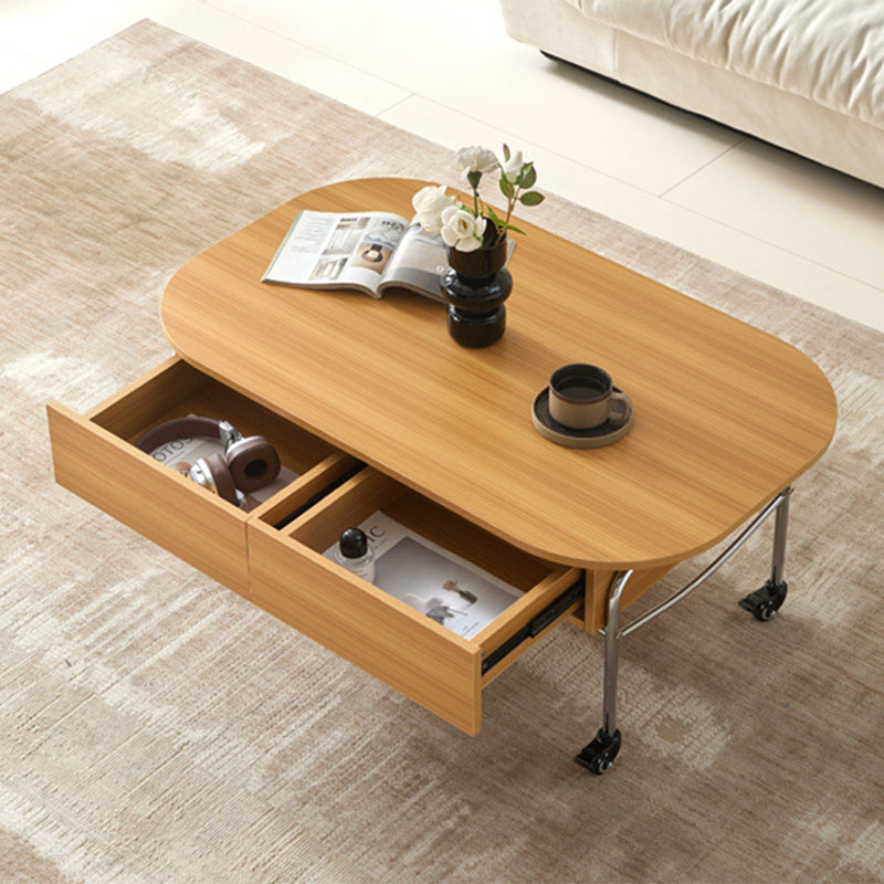 Minimalist Liftable Wood Stainless Steel Oval Coffee Table
