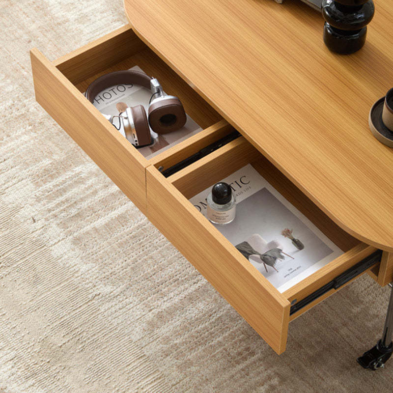 Minimalist Liftable Wood Stainless Steel Oval Coffee Table