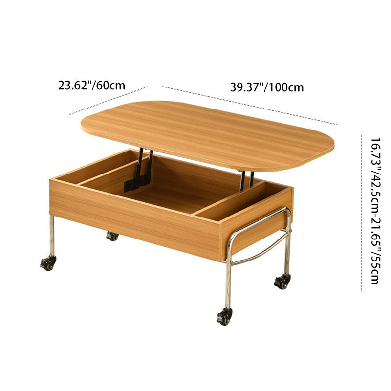 Minimalist Liftable Wood Stainless Steel Oval Coffee Table