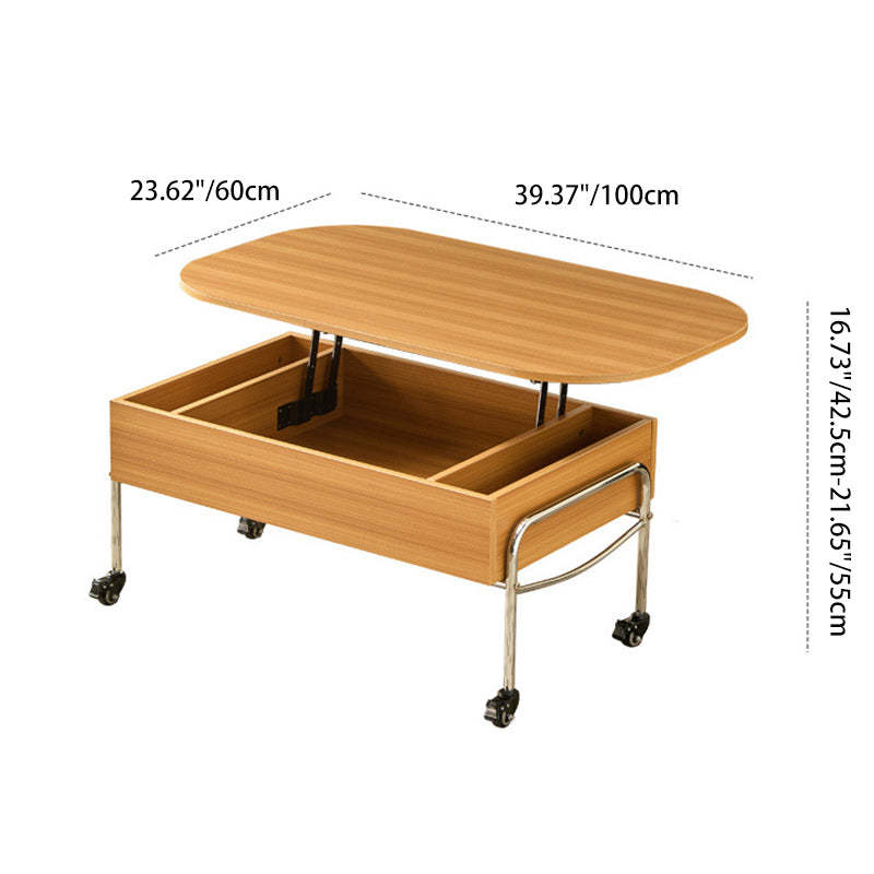 Minimalist Liftable Wood Stainless Steel Oval Coffee Table