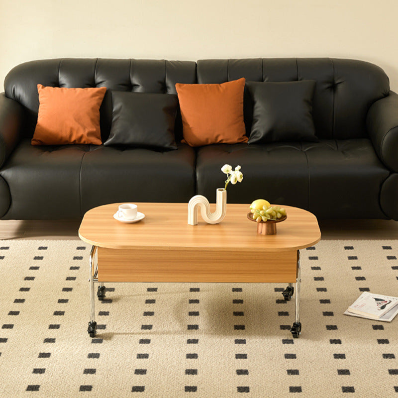 Minimalist Liftable Wood Stainless Steel Oval Coffee Table