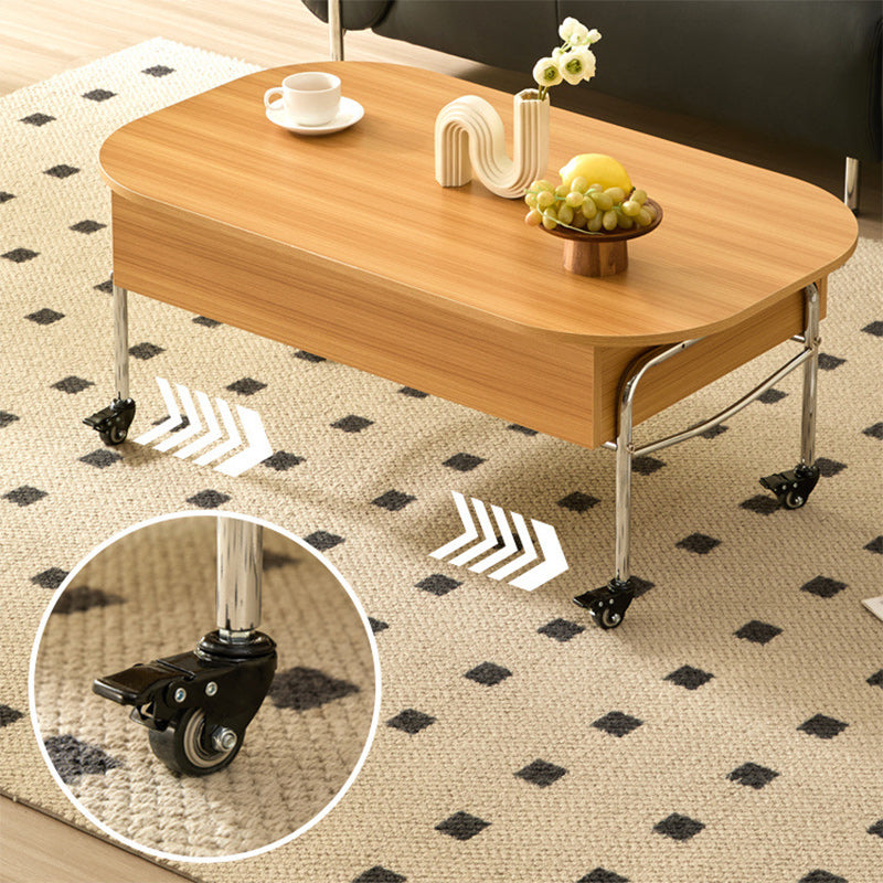 Minimalist Liftable Wood Stainless Steel Oval Coffee Table