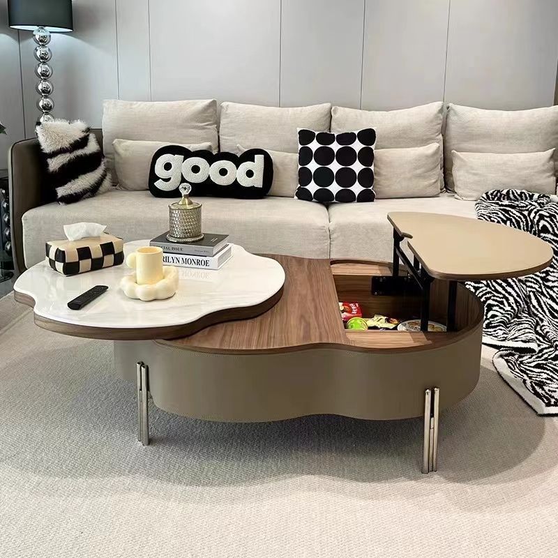 Lighom traditional microcrystalline stone leather steel coffee tables