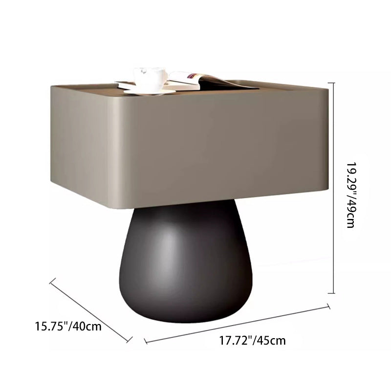Minimalist Cone Wood Microfiber Leather 1-Drawer Nightstand — Khaki