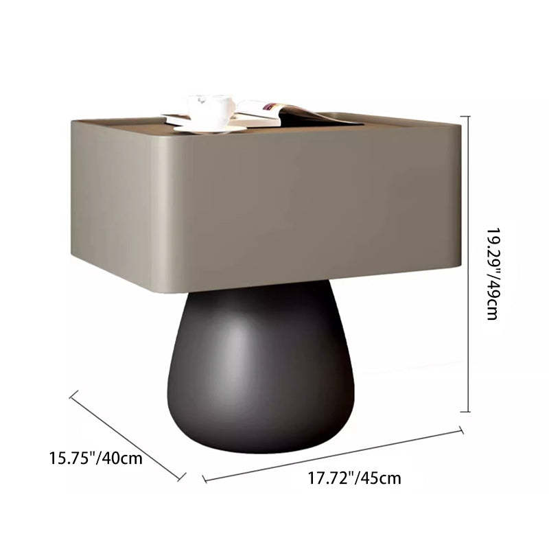 Minimalist Cone Wood Microfiber Leather 1-Drawer Nightstand — Khaki