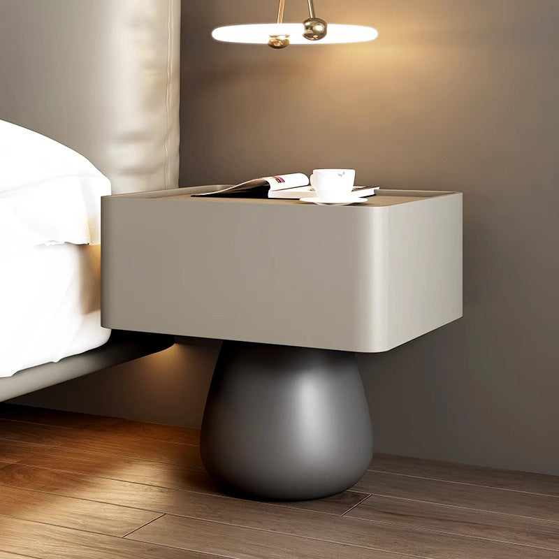 Minimalist Cone Wood Microfiber Leather 1-Drawer Nightstand — Pallid Gray