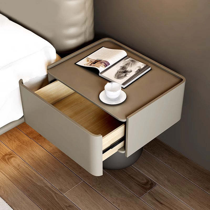 Minimalist Cone Wood Microfiber Leather 1-Drawer Nightstand — Pallid Gray