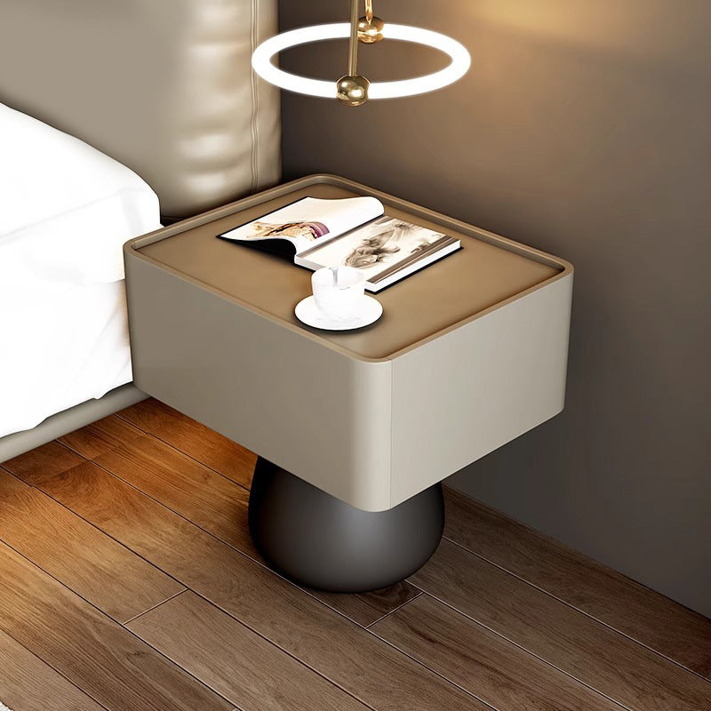 Minimalist Cone Wood Microfiber Leather 1-Drawer Nightstand — White