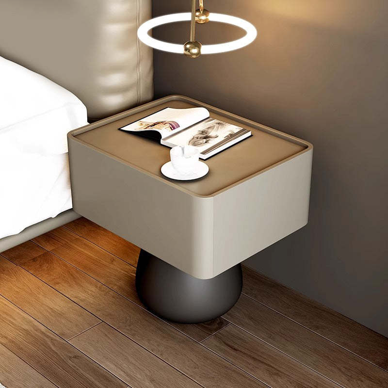 Minimalist Cone Wood Microfiber Leather 1-Drawer Nightstand — White
