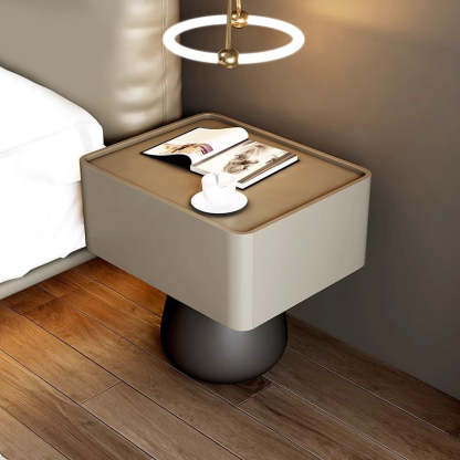 Minimalist Cone Wood Microfiber Leather 1-Drawer Nightstand — White