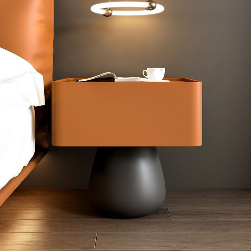 Minimalist Cone Wood Microfiber Leather 1-Drawer Nightstand — Khaki