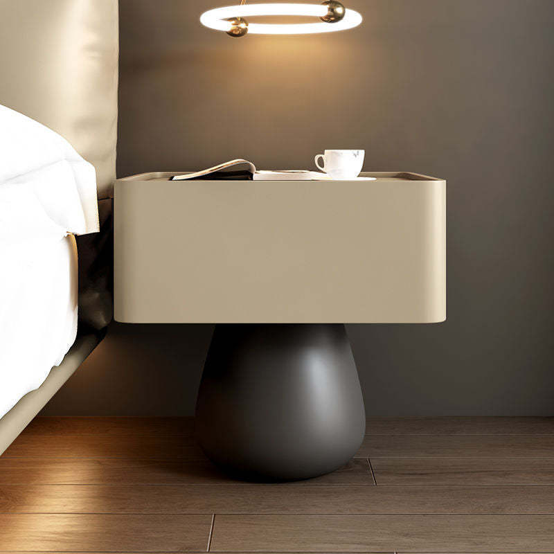 Minimalist Cone Wood Microfiber Leather 1-Drawer Nightstand — Milk Tea Color