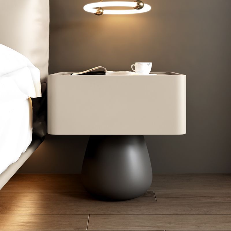 Minimalist Cone Wood Microfiber Leather 1-Drawer Nightstand — Deep Gray