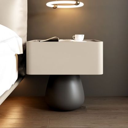 Minimalist Cone Wood Microfiber Leather 1-Drawer Nightstand — Deep Gray
