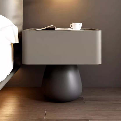 Minimalist Cone Wood Microfiber Leather 1-Drawer Nightstand — Light Gray