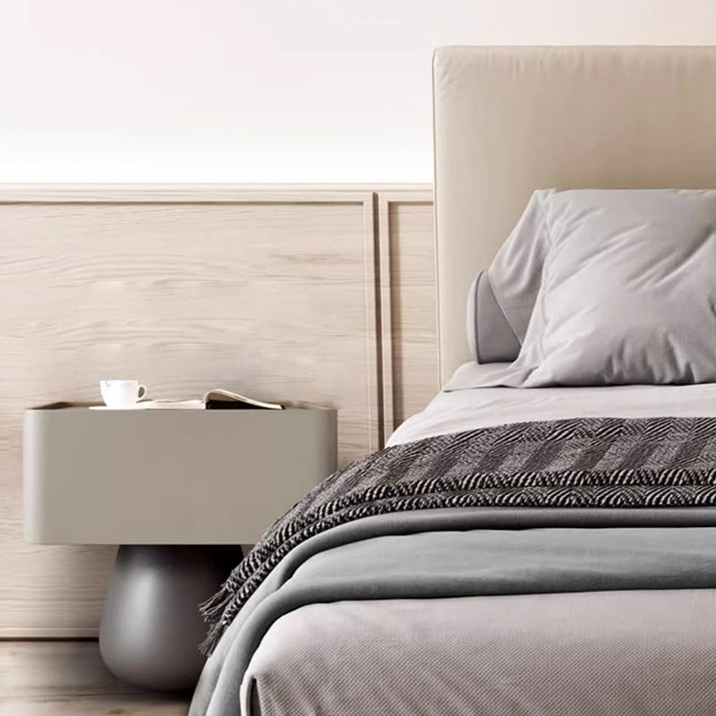 Minimalist Cone Wood Microfiber Leather 1-Drawer Nightstand — Beige