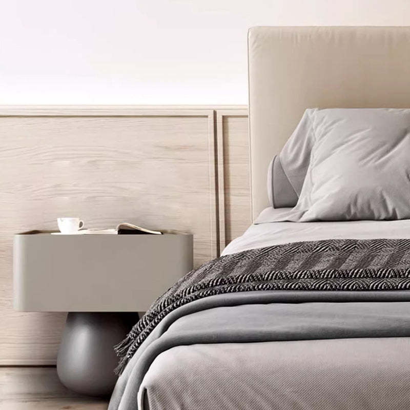 Minimalist Cone Wood Microfiber Leather 1-Drawer Nightstand — Beige