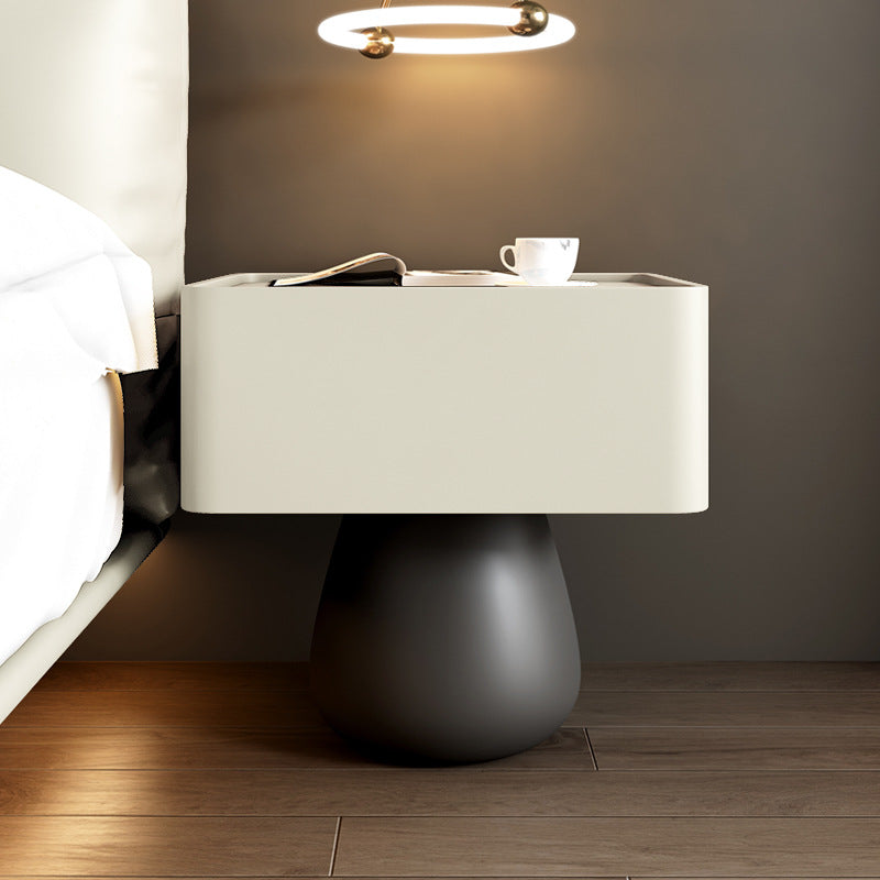 Minimalist Cone Wood Microfiber Leather 1-Drawer Nightstand — Beige