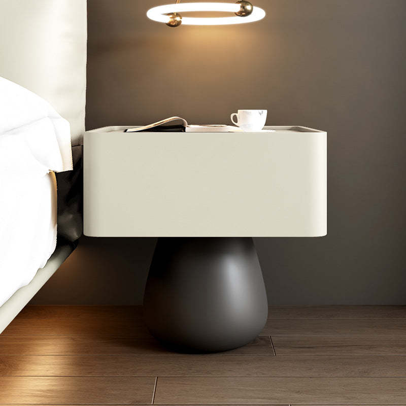Minimalist Cone Wood Microfiber Leather 1-Drawer Nightstand — Beige
