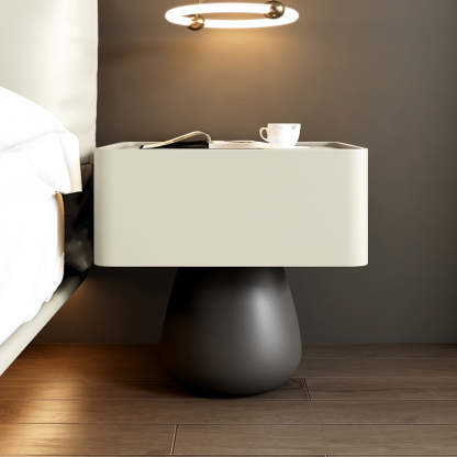 Minimalist Cone Wood Microfiber Leather 1-Drawer Nightstand — Beige
