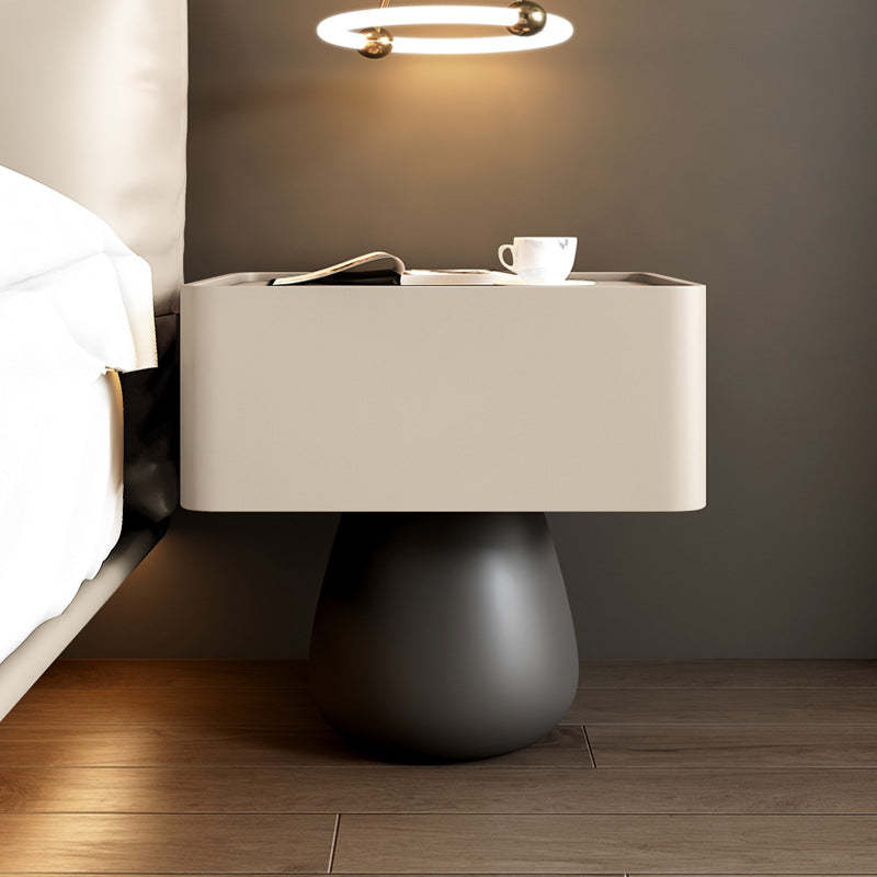 Minimalist Cone Wood Microfiber Leather 1-Drawer Nightstand — White