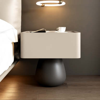 Minimalist Cone Wood Microfiber Leather 1-Drawer Nightstand — White