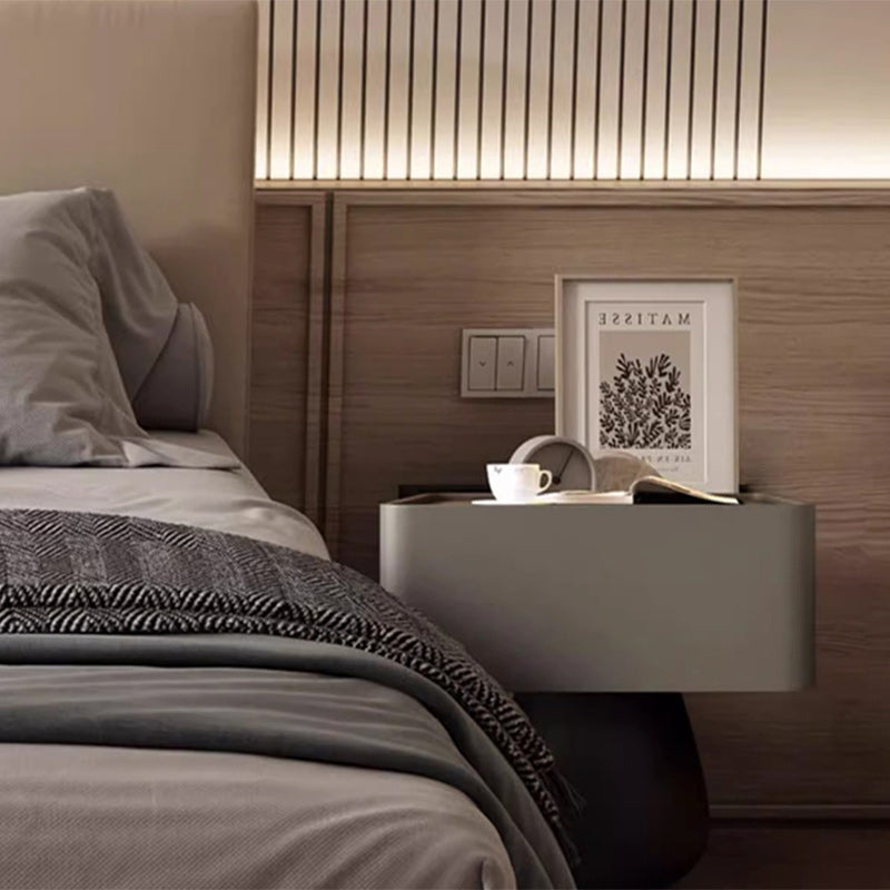 Minimalist Cone Wood Microfiber Leather 1-Drawer Nightstand — Light Gray