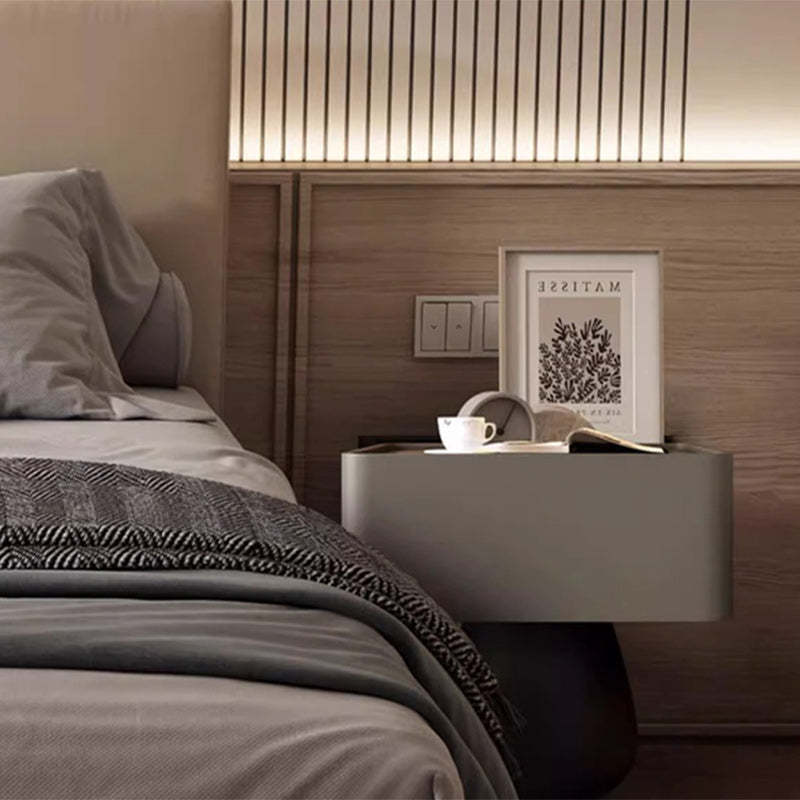 Minimalist Cone Wood Microfiber Leather 1-Drawer Nightstand — Light Gray