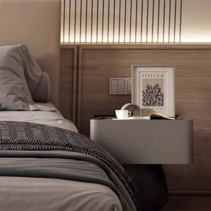 Minimalist Cone Wood Microfiber Leather 1-Drawer Nightstand — Light Gray