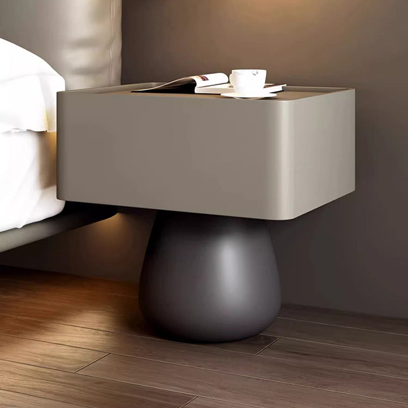Minimalist Cone Wood Microfiber Leather 1-Drawer Nightstand — Milk Tea Color