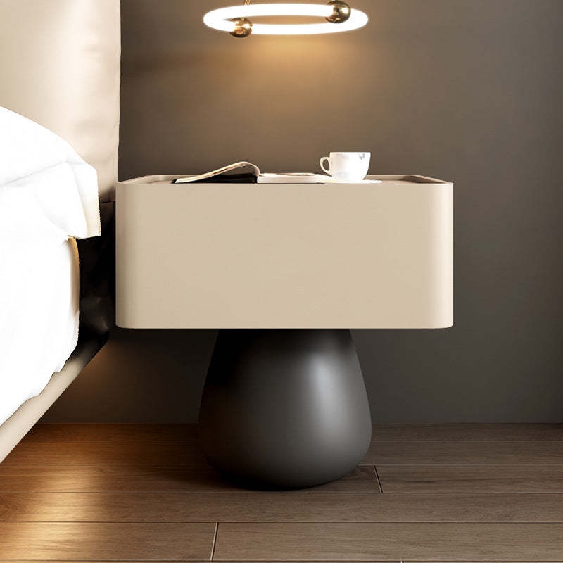 Minimalist Cone Wood Microfiber Leather 1-Drawer Nightstand — Khaki