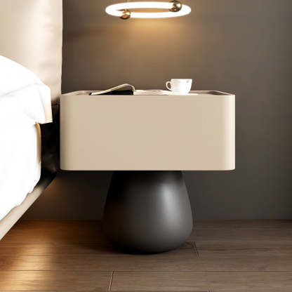 Minimalist Cone Wood Microfiber Leather 1-Drawer Nightstand — Khaki