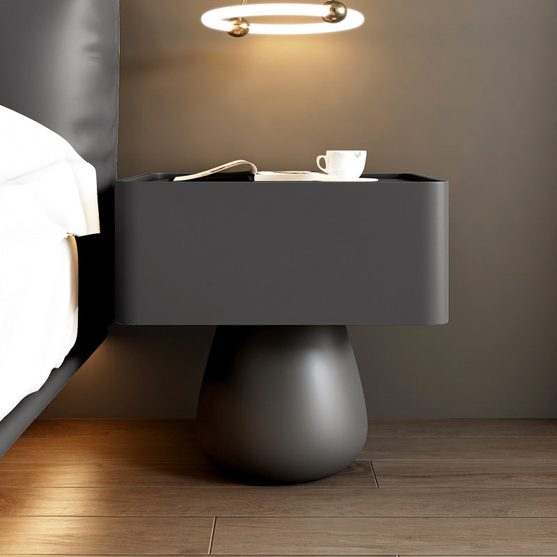 Minimalist Cone Wood Microfiber Leather 1-Drawer Nightstand — Orange