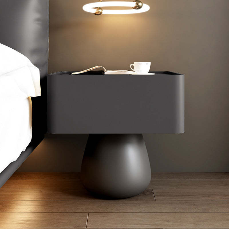 Minimalist Cone Wood Microfiber Leather 1-Drawer Nightstand — Orange