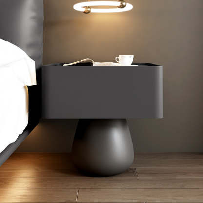Minimalist Cone Wood Microfiber Leather 1-Drawer Nightstand — Orange