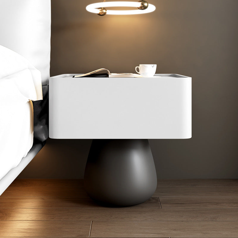 Minimalist Cone Wood Microfiber Leather 1-Drawer Nightstand — Pallid Gray