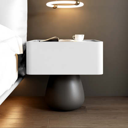 Minimalist Cone Wood Microfiber Leather 1-Drawer Nightstand — Pallid Gray