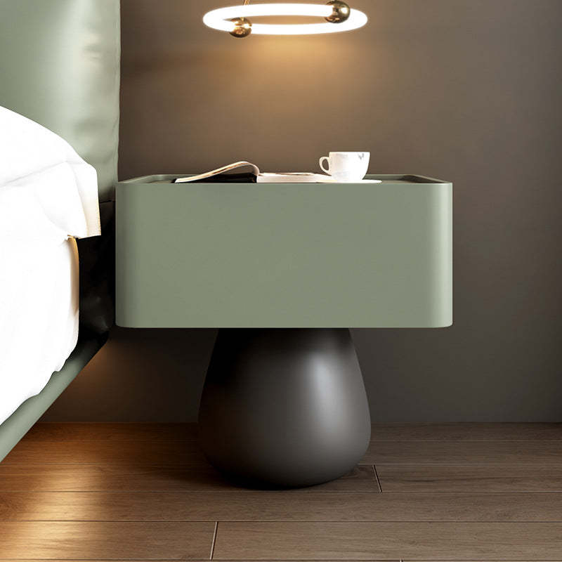 Minimalist Cone Wood Microfiber Leather 1-Drawer Nightstand — Light Gray