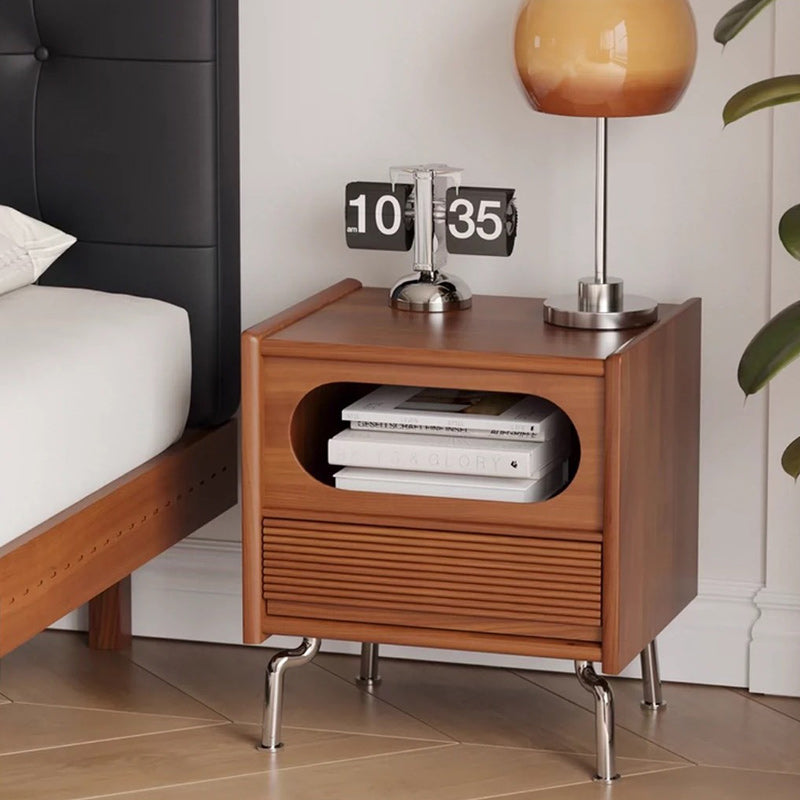 Vintage Pine Steel Nightstand 1-Drawer