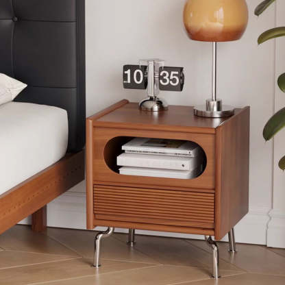 Vintage Pine Steel Nightstand 1-Drawer