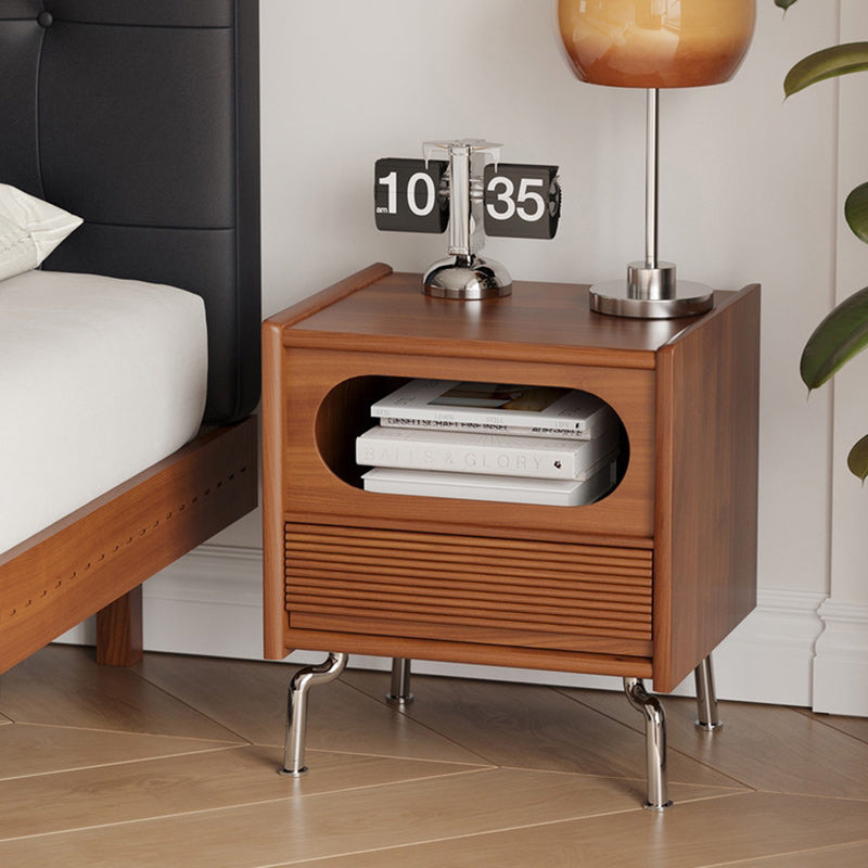 Traditional 1-drawer pine nightstands in steel metal