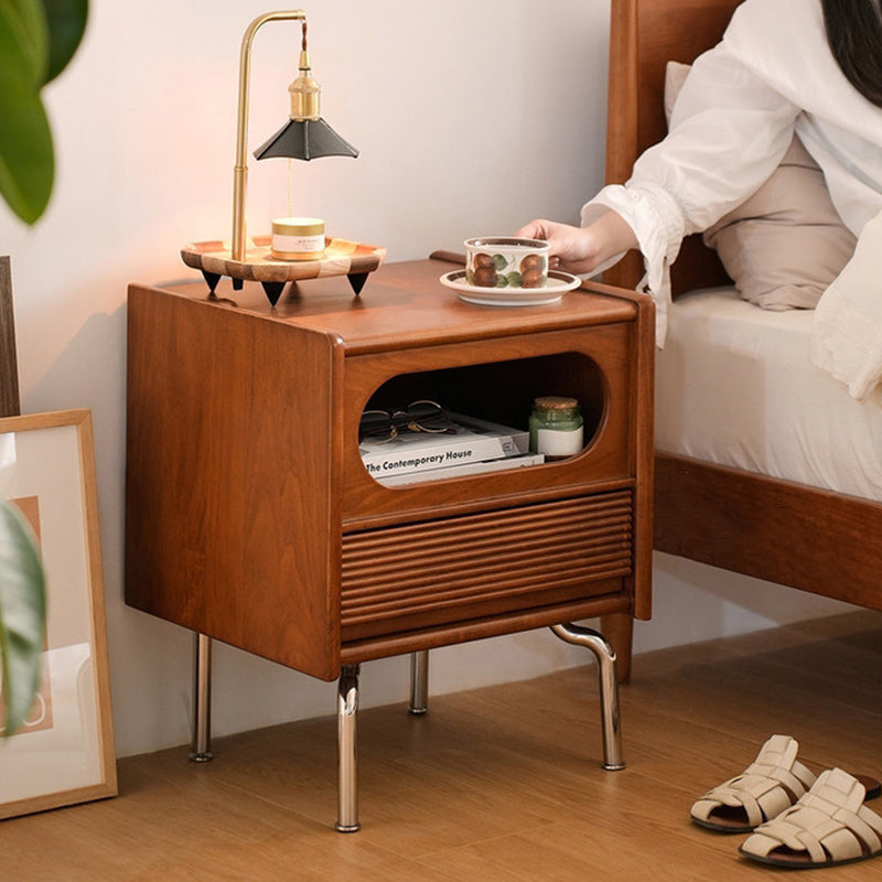 Vintage Pine Steel Nightstand 1-Drawer